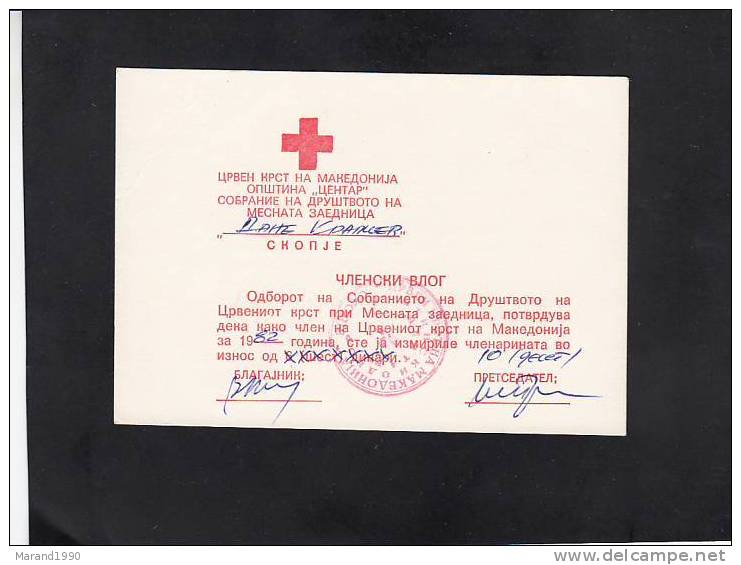 MACEDONIA, MEMBERSHIP FEE CARD - Red Cross