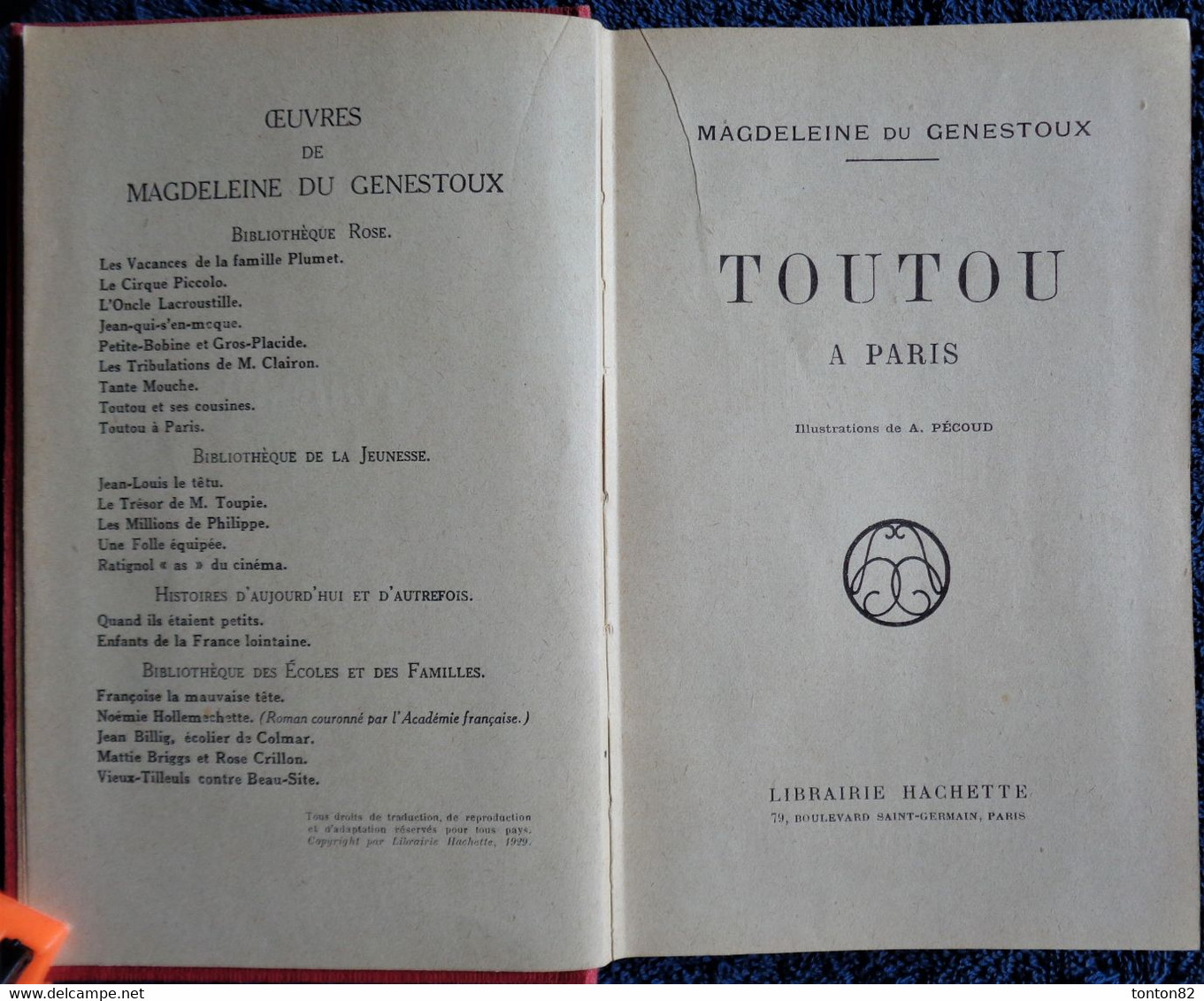 Magdeleine Du Genestoux - Toutou à Paris - Bibliothèque Rose Illustrée- ( 1929 ) - Illustrations : A. Pécoud - Bibliotheque Rose