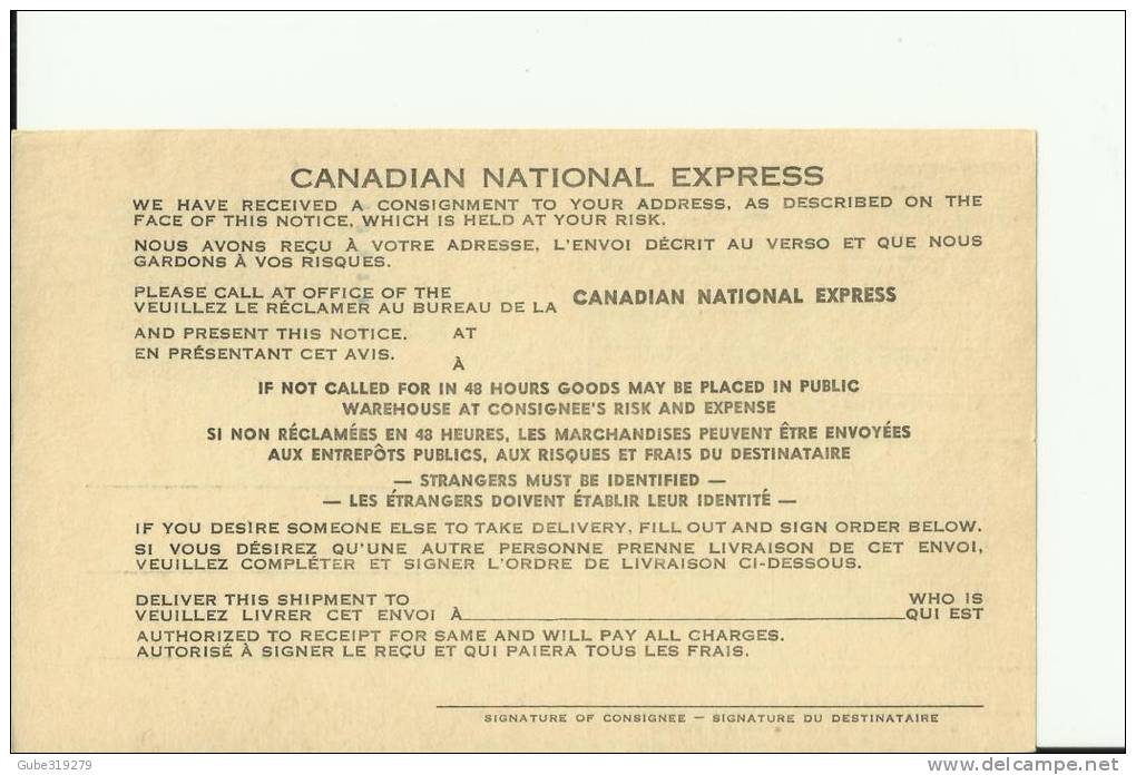 CANADA - APPROX 1949 CANADIAN NATIONAL EXPRESS NEW-U NOTICE P.O.CARD PRE STAMPED BILIN WITH 3 C. STAMP REVALUED TO 4 C. - Post Office Cards