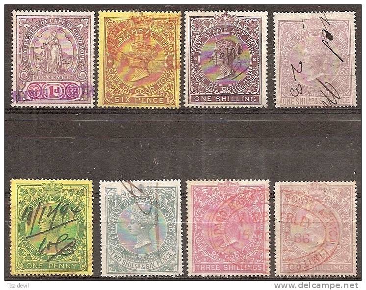 CAPE OF GOOD HOPE - Eight Different Used Queen Victoria Revenue Cinderellas. Couple With Small Faults - Cape Of Good Hope (1853-1904)