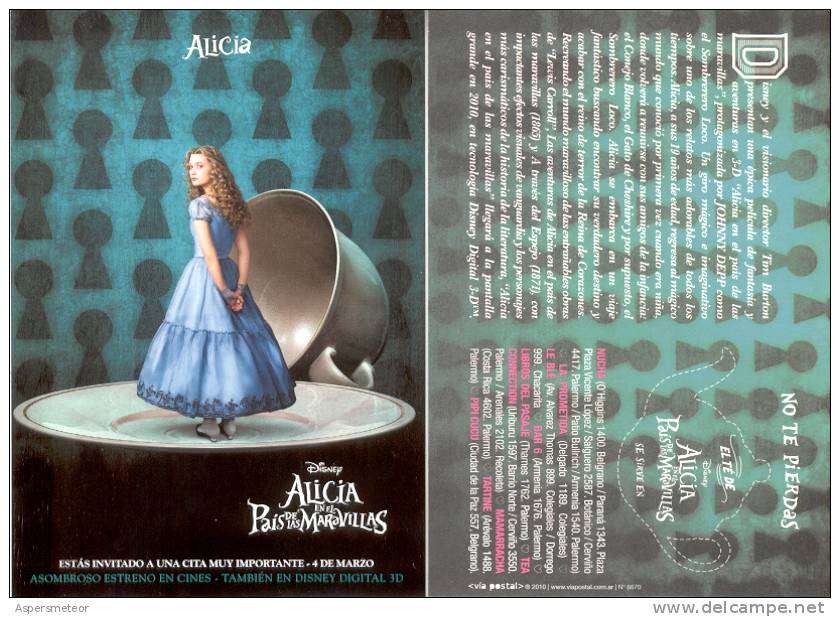 DISNEY ALICIA EN EL PAIS DE LAS MARAVILLAS DIRIGIDA POR TIM BURTON JOHNNY DEPP ESTRENO MARZO 2010 ARGENTINA CARTE PUBLIC - Posters On Cards