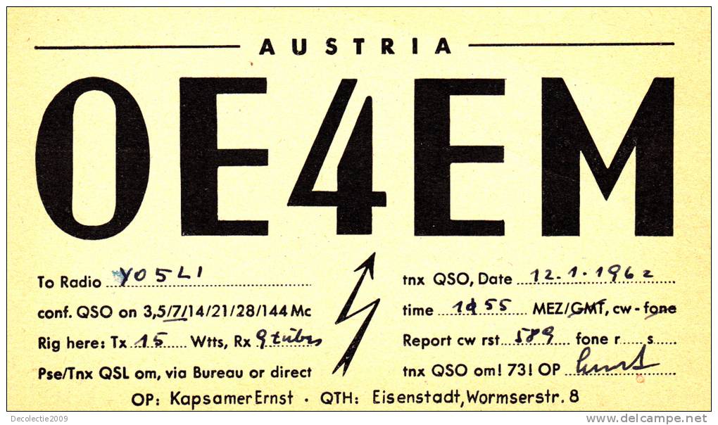 ZS30453 Cartes QSL Radio OE4EM AUSTRIA Used Perfect Shape Back Scan At Request - Radio