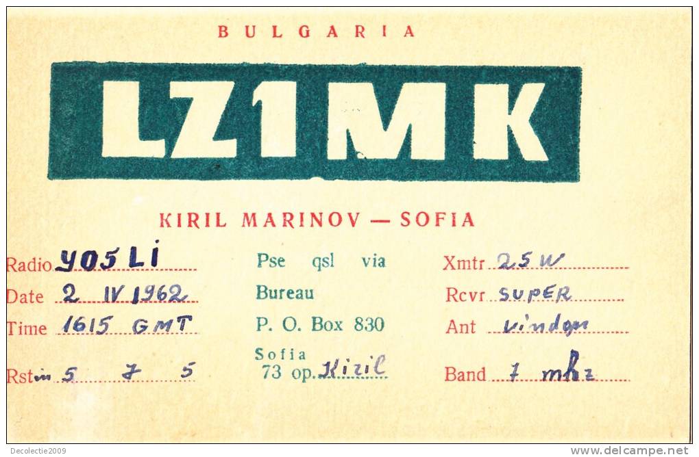 ZS30462 Cartes QSL Radio LZ1MK BULGARIA Used Perfect Shape Back Scan At Request - Radio