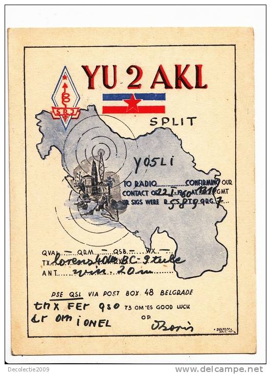 ZS30482 Cartes QSL Radio YU2AKL YUGOSLAVIA Used Perfect Shape Back Scan At Request - Radio