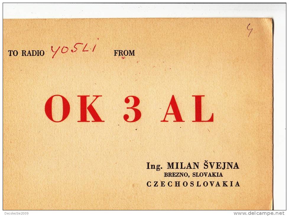 ZS30484 Cartes QSL Radio OK3AL CZECHOSLOVAKIA Used Perfect Shape Back Scan At Request - Radio