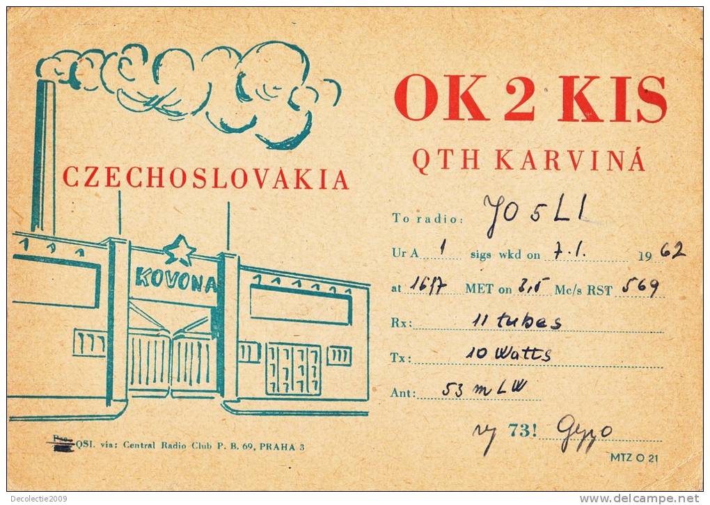 ZS30491 Cartes QSL Radio OK2KIS CZECHOSLOVAKIA Used Perfect Shape Back Scan At Request - Radio