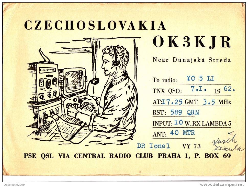 ZS30492 Cartes QSL Radio OK3KJR CZECHOSLOVAKIA Used Perfect Shape Back Scan At Request - Radio