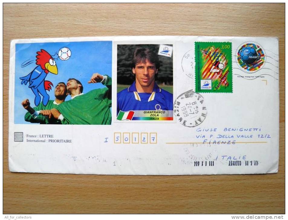 Cover (stationery) Sent From France To Italy, 2 Scans, Football Soccer, France '98, Zola, Saint Denis - Brieven En Documenten