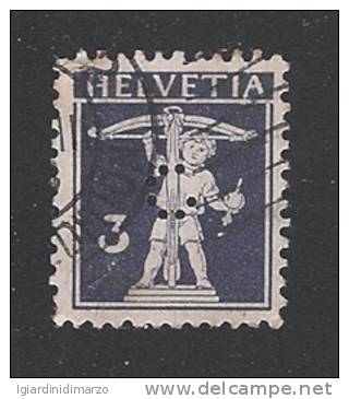 PERFIN SVIZZERA - 1910-11 - Valore Usato Da 3 C. Violetto, WALTER TELL, Con Perforazione - In Ottime Condizioni. - Perfins