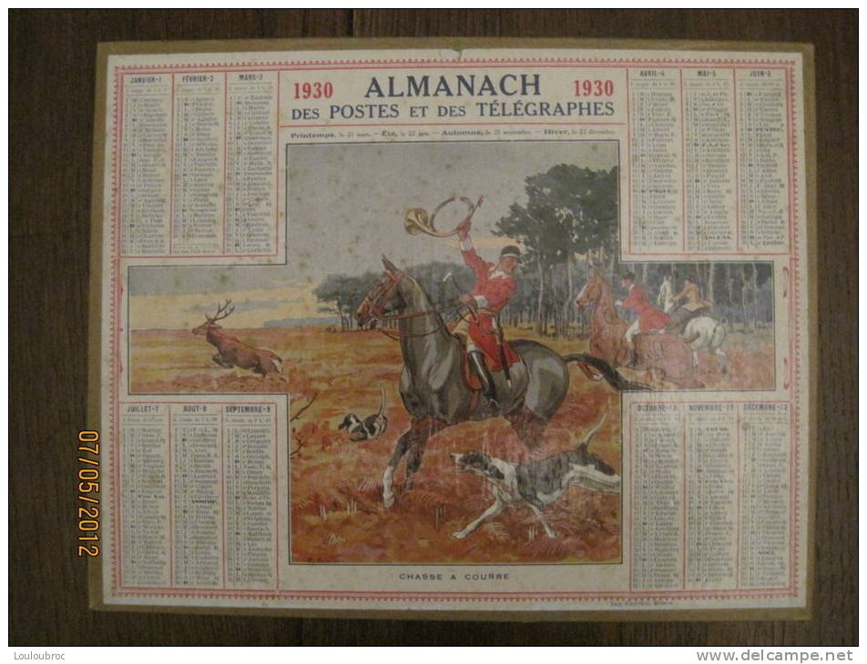 ALMANACH DES POSTES 1930 CHASSE A COURRE DEPT DU LOIR ET CHER  CALENDRIER PTT OBERTHUR - Big : 1921-40