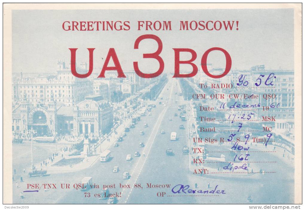 ZS30523 Cartes QSL Radio UA3BO USSR Used Perfect Shape Back Scan At Request - Radio