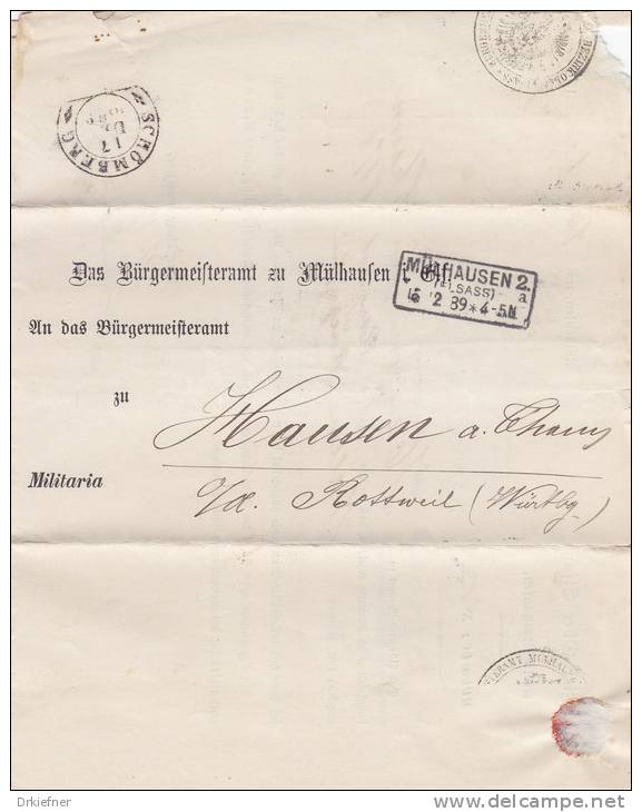 Brief Von Mülhausen R3 Nach Hausen A.T. über 1889 Schömberg, Stammrolleneintrag - Dokumente