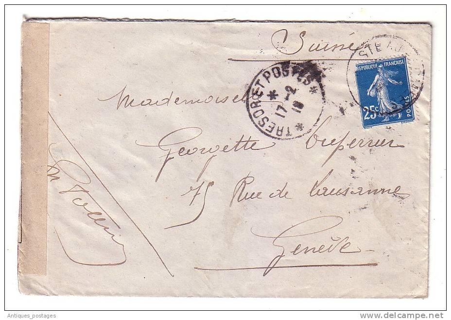 Trésor Et Poste Censure Authorité Militaire 1918 Genève Suisse + Correspondance De Soldat - 1. Weltkrieg 1914-1918