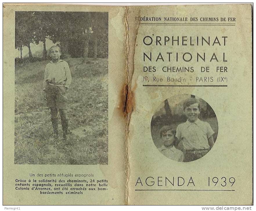 CALENDRIER-PT FORMAT-1939-AGENDA 1939-ORPHELINAT DES CHEMINS DE FER-7x12cm-20PagesBE - Petit Format : 1921-40