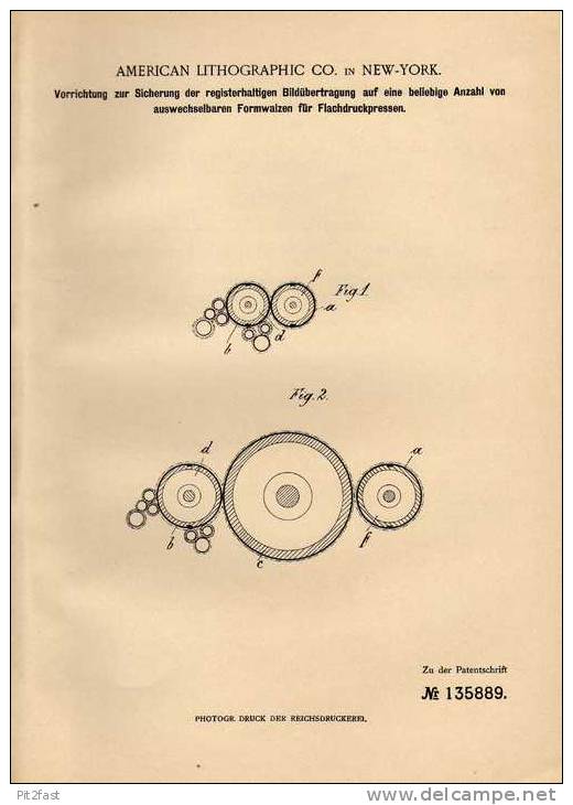 Original Patentschrift - American Lithographic Co. In New York , 1899 , Bildübertragung Auf Flachdruckpressen !!! - Lithographies