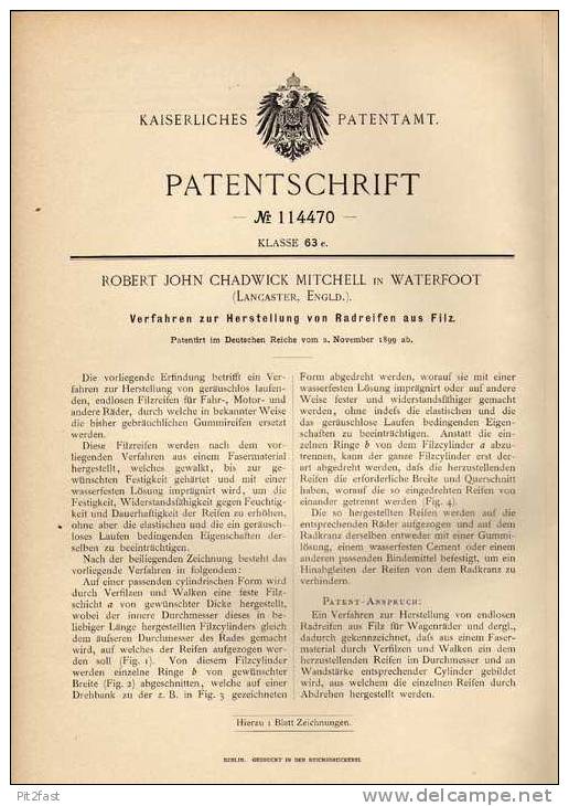 Original Patentschrift - R. Mitchell In Waterfoot , 1899 , Reifen Aus Filz , Radreifen !!! - Cars
