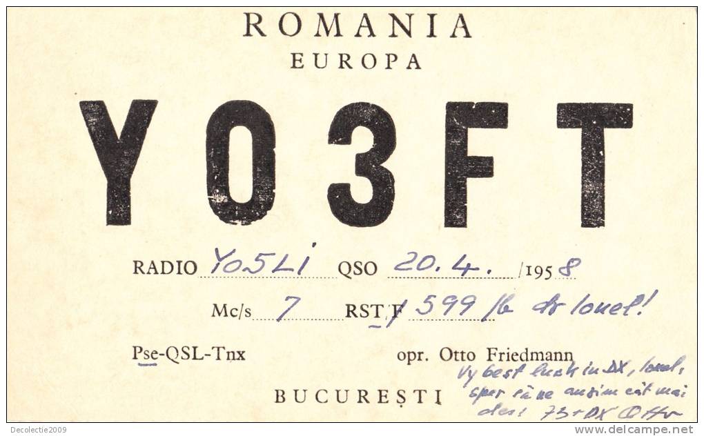 ZS30583 Cartes QSL Radio YO3FT ROMANIA Used Perfect Shape Back Scan At Request - Radio