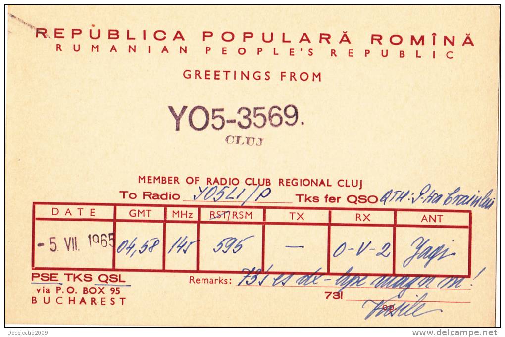 ZS30589 Cartes QSL Radio YO5-3569 ROMANIA Used Perfect Shape Back Scan At Reques - Radio