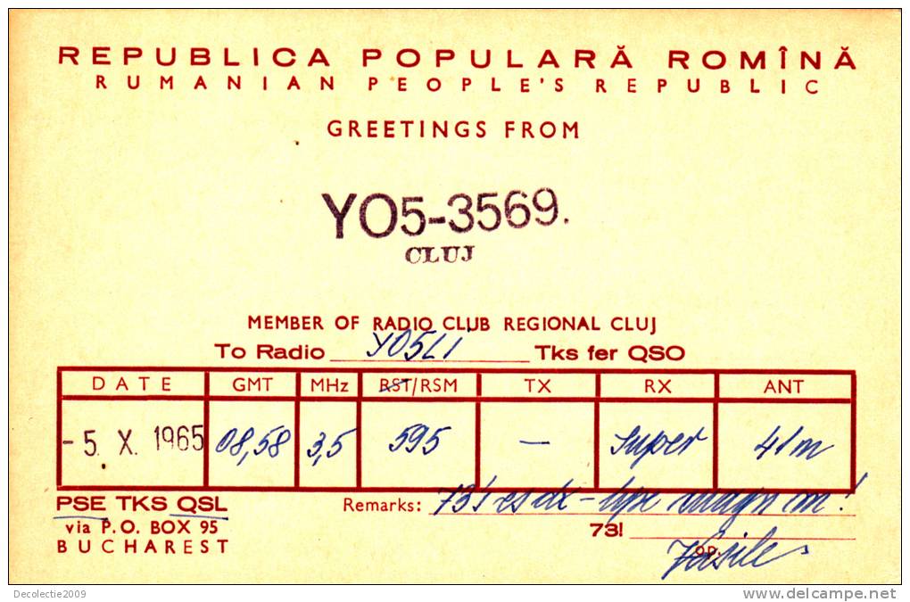 ZS30590 Cartes QSL Radio YO5-3569 ROMANIA Used Perfect Shape Back Scan At Reques - Radio