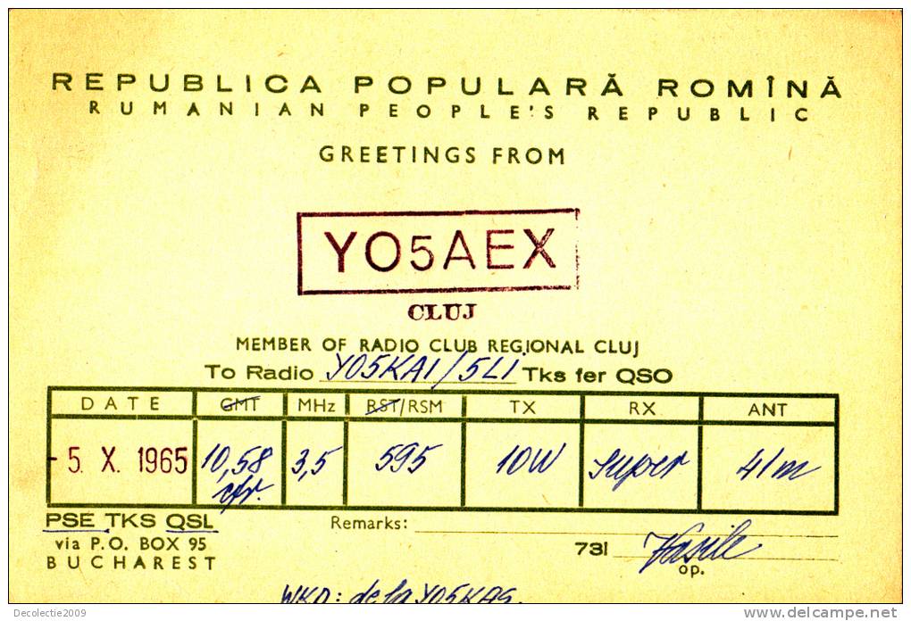 ZS30591 Cartes QSL Radio YO5AEX ROMANIA Used Perfect Shape Back Scan At Reques - Radio