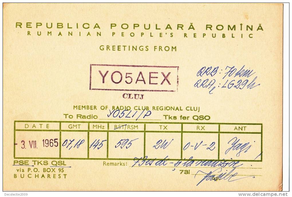 ZS30592 Cartes QSL Radio YO5AEX ROMANIA Used Perfect Shape Back Scan At Reques - Radio