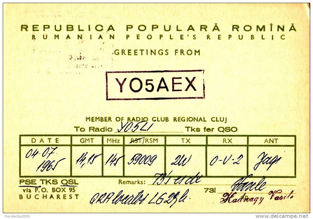 ZS30602 Cartes QSL Radio YO5AEX ROMANIA Used Perfect Shape Back Scan At Reques - Radio