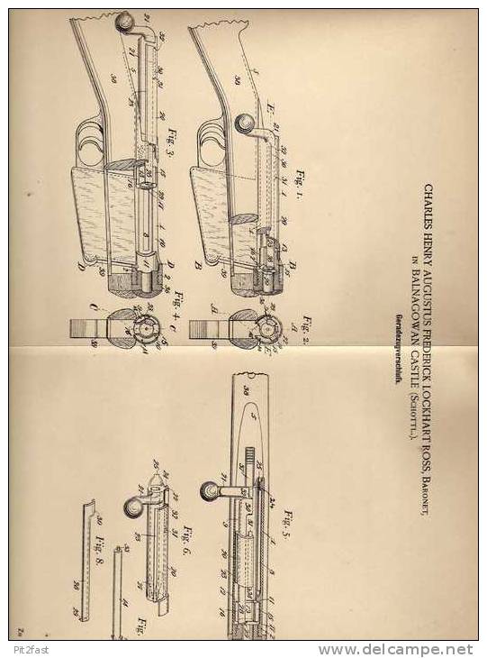 Original Patentschrift - C. Ross , Baronet In Balnagowan Castle , 1900 , Rifle, Weapon, Hunting, Hunter !!! - Documents