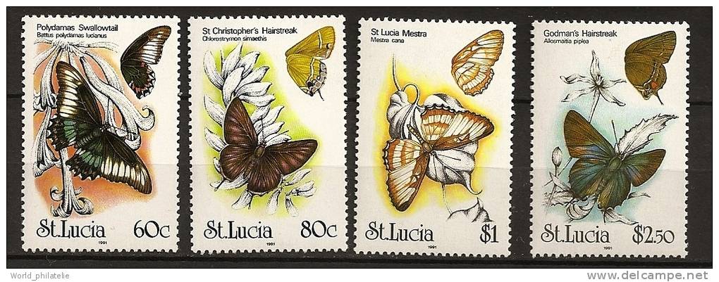 Sainte Lucie Lucia 1991 N° 969 / 72 ** Papillons, Battus Polydamas Lucianus, Chlorostrymon Simaethis, Mestra Cana - St.Lucie (1979-...)