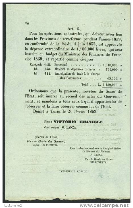 Document Datée 1859 Ref. Victor Emmanuel II - Documents Historiques