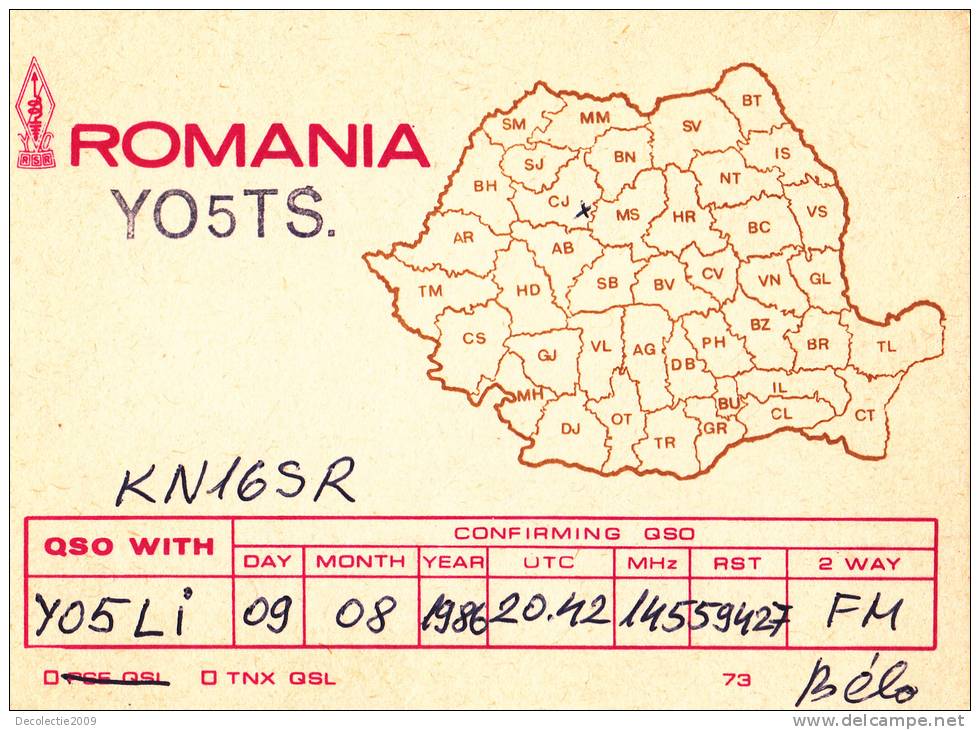 ZS30599 Cartes QSL Radio YO5TS ROMANIA Used Perfect Shape Back Scan At Reques - Radio