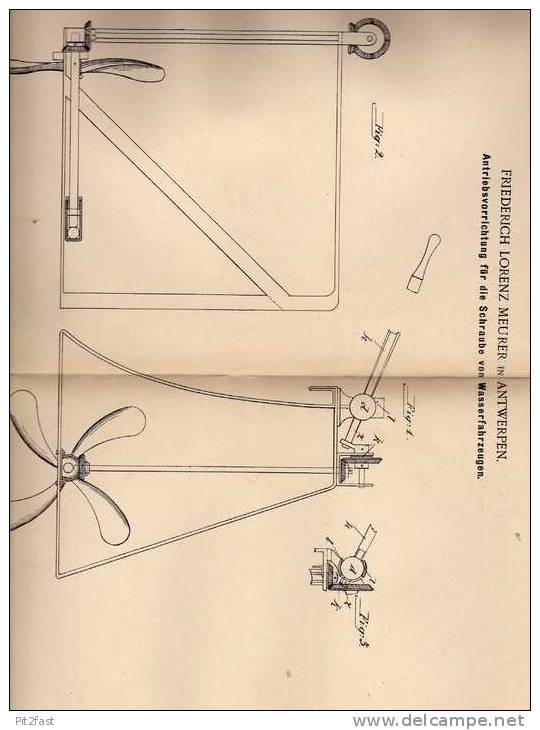 Original Patentschrift - F. Meurer In Antwerpen , 1901 , Schiffsschraube , Propeller , Antrieb Für Schiffe !!! - Andere & Zonder Classificatie