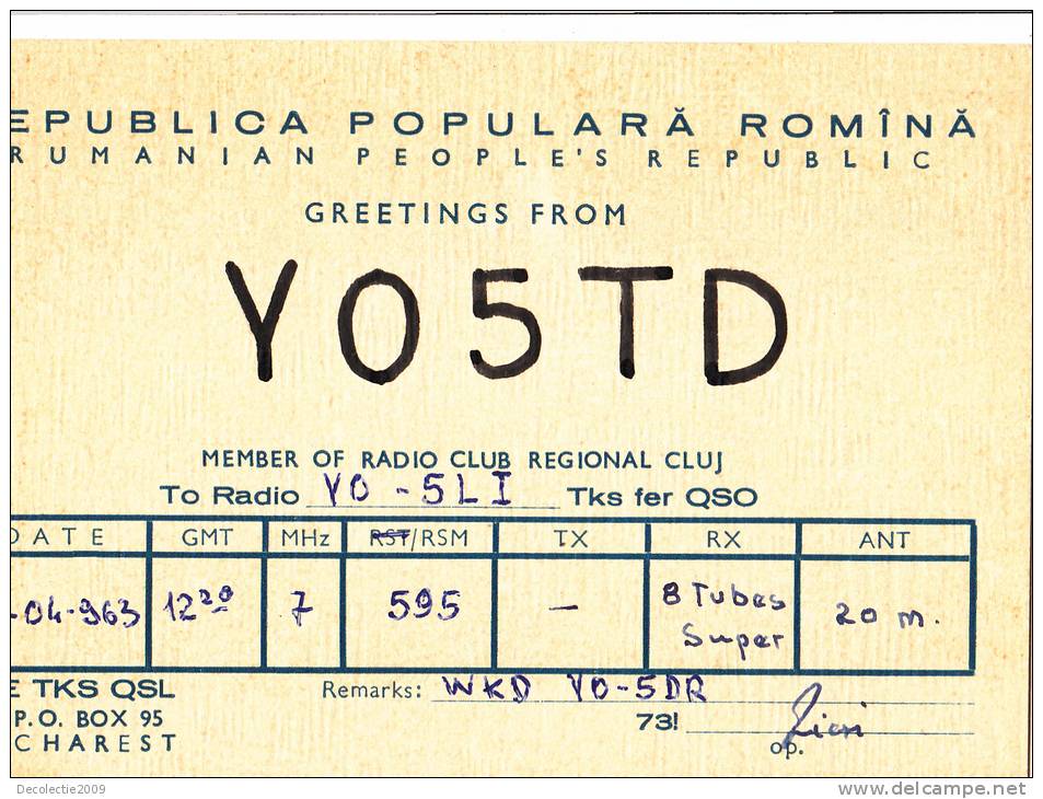 ZS30605 Cartes QSL Radio YO5TD ROMANIA Used Perfect Shape Back Scan At Reques - Radio