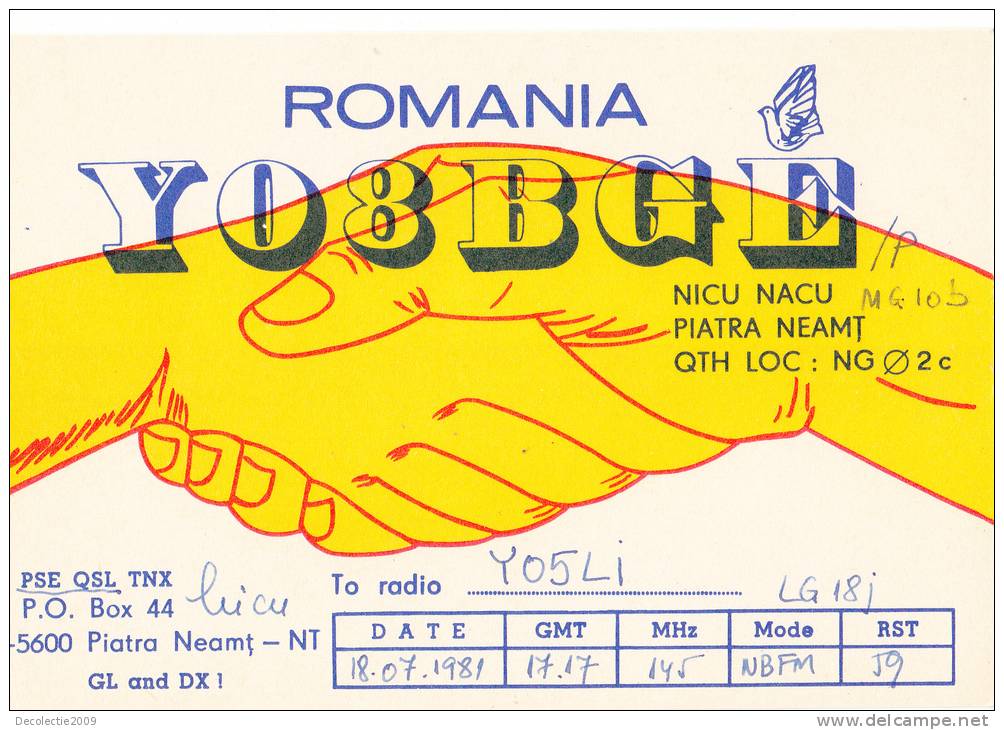 ZS30610 Cartes QSL Radio YO5BGE ROMANIA Used Perfect Shape Back Scan At Reques - Radio