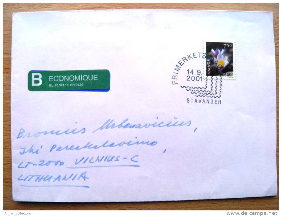 Cover Sent From Norway To Lithuania, Flowers, Special Cancel - Lettres & Documents