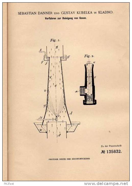 Original Patentschrift - S. Danner In Kladno , 1902 , Reinigung Von Gasen !! - Historische Dokumente