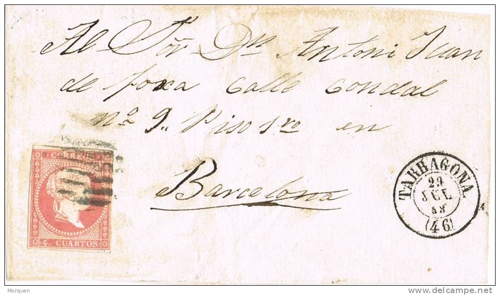 Frontal TARRAGONA 1858. Fechador Tipo II - Storia Postale