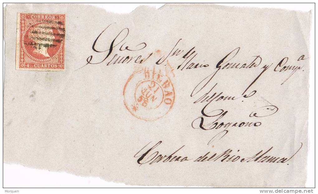Frontal BILBAO 1856. Fechador Tipo I Rojo, Edifil 44 - Brieven En Documenten