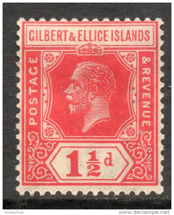 Gilbert & Ellice Islands 1924 - 1½d Scarlet Wmk Mult Script CA SG29 MH Cat £9.50 As HM SG2020 Empire - Îles Gilbert Et Ellice (...-1979)