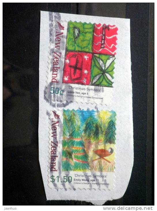 New Zealand - 2007 - Mi.nr.2462,2463 - Used - Christmas: Children´s Drawings - Self-adhesive - On Paper - Used Stamps