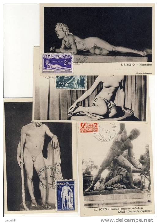 4 CARTES MAXIMUM   RARES 1948 MONACO # SERIE SCULPTURES BOSIO # TIRAGE: 250 EXEMPLAIRES - Cartes-Maximum (CM)