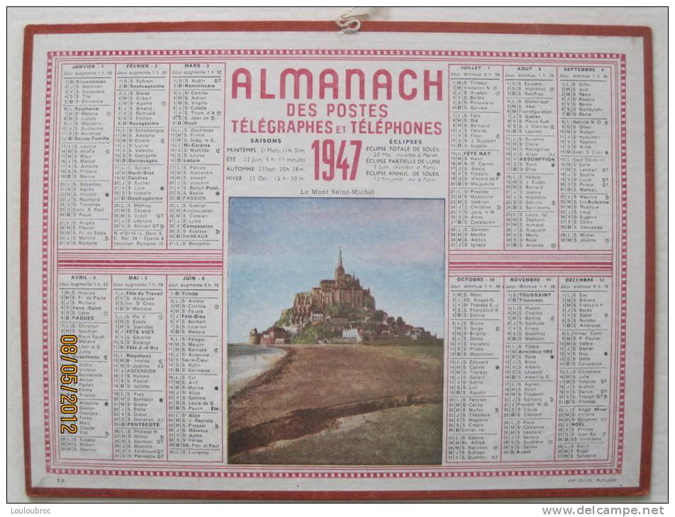 ALMANACH DES POSTES 1947 LE MONT SAINT MICHEL - Grand Format : 1941-60