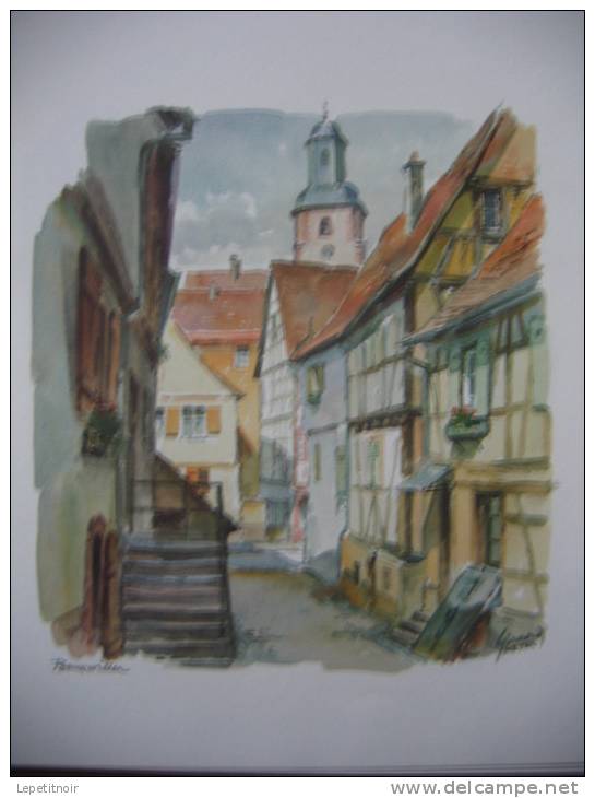 Aquarelle Gérard Meyer Paysages D’Alsace Scherwiller Magstatt-le-Haut Bouxwiller Eguisheim Wissenbourg Et Kayserberg - Wasserfarben