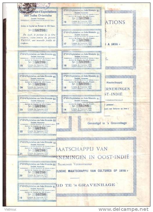 Cie Gle D'EXPLOITATION Aux INDES ORIENTALES  (Be-NL) - Action De Capital - Année 1914 - Tirage : 50.000 - 2 Scans. - Asia