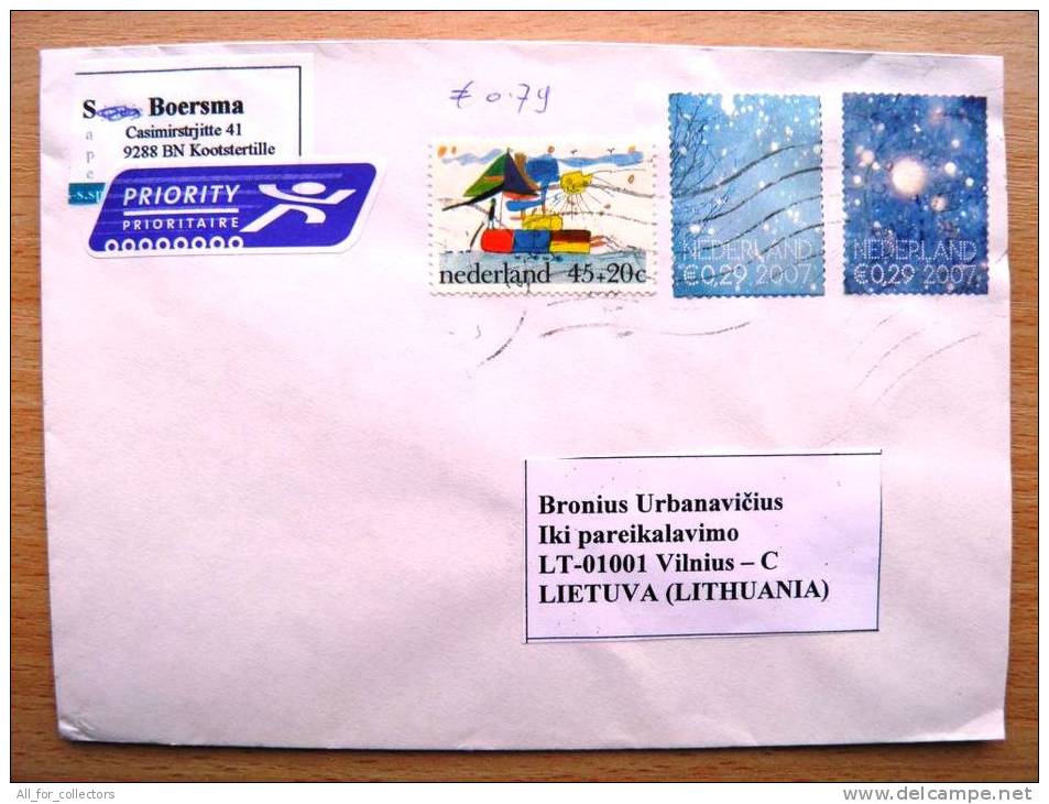 Cover Sent From Netherlands To Lithuania, Drawing Of Children, Christmas Noel - Brieven En Documenten