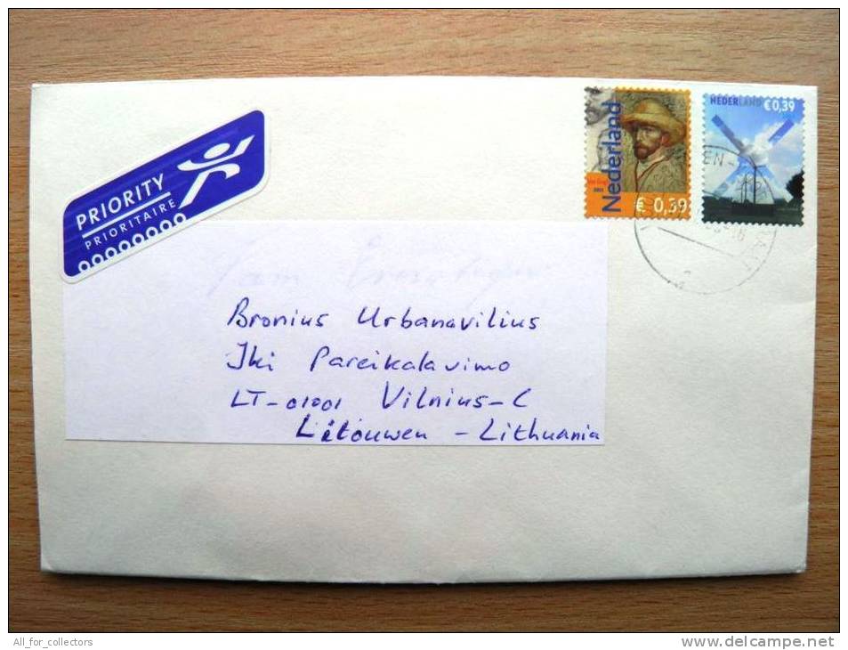 Cover Sent From Netherlands To Lithuania, Windmill, Art Van Gogh - Brieven En Documenten