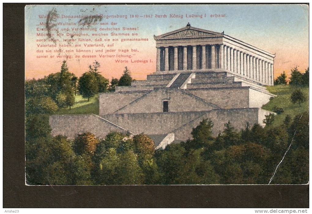 504. Germany Bavaria Walhalla Donaustauf Bei Regensburg - Worte Ludwigs - Old Postcard Posted In 1925 - Regensburg