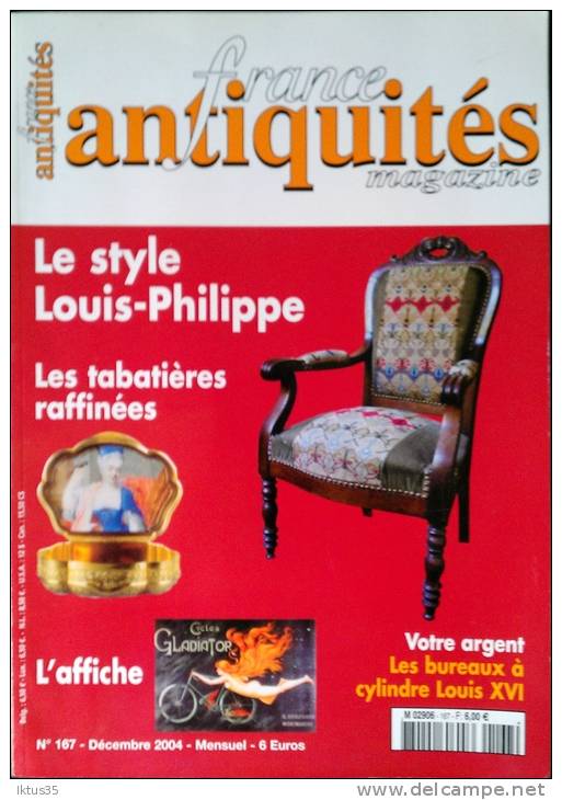 FRANCE ANTIQUITES-N°167-STYLE LOUIS PHILIPPE-TABATIERES RAFFINEES-AFFICHES MARQUES-BUREAUX CYLINDRE LOUIS XVI - Brocantes & Collections