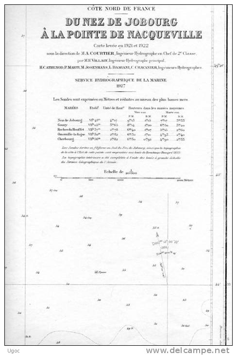 CARTE MARINE Du Nez De Jobourg à La Pointe De Nacqueville  - 1.05m X 0.70m - 1936 - 632 - Nautical Charts