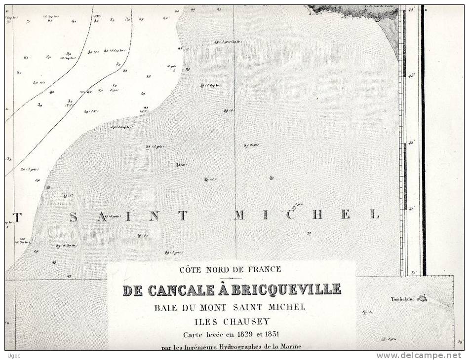CARTE MARINE De Cancale à Bricqueville - Baie Du Mont St-Michel - Iles Chausey  - 1.05m X 0.70m - 1943 - 634 - Cartas Náuticas