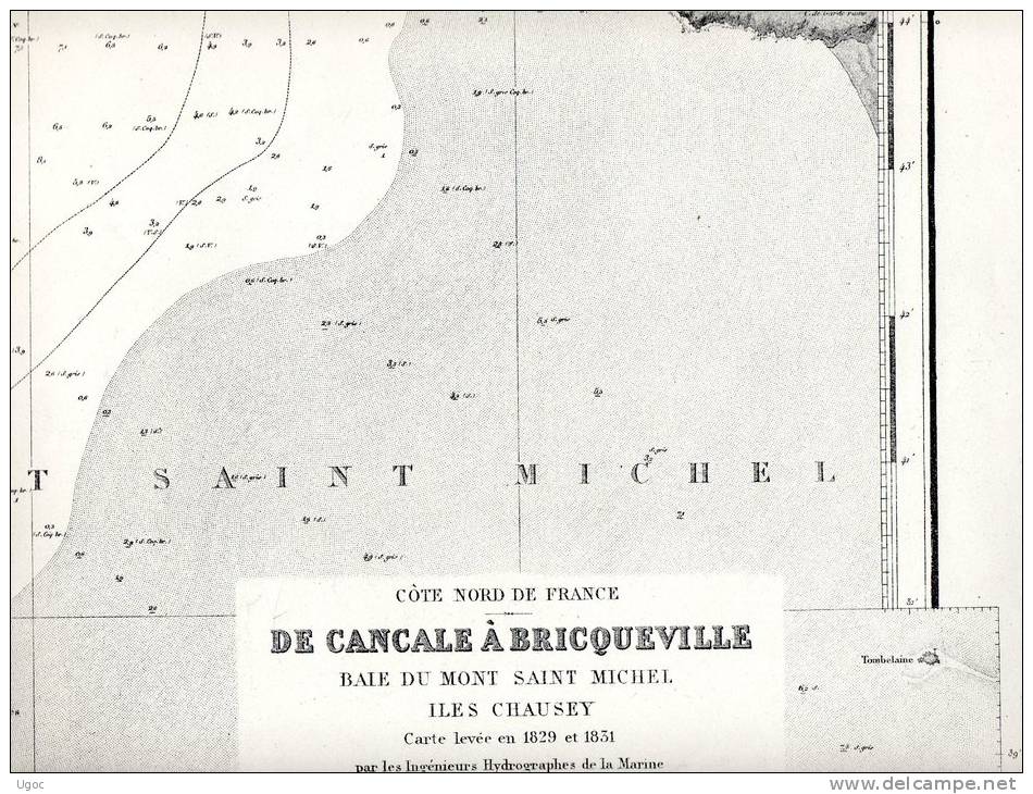 CARTE MARINE De Cancale à Bricqueville - Baie Du Mont St-Michel - Iles Chausey  - 1.05m X 0.70m - 1943 - 634 - Carte Nautiche